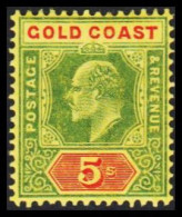 1904-1913. GOLD COAST. Edward VII. 5 S Watermark CA Multiple. Hinged. Beautiful Stamp.  (MICHEL 60) - JF542680 - Costa De Oro (...-1957)