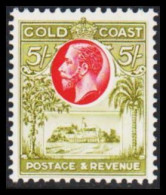 1928. GOLD COAST. Georg V. & Christiansborg Near Accra. 5/- Hinged. Beautiful Topvalue.  (MICHEL 97) - JF542684 - Gold Coast (...-1957)