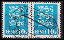 1928. EESTI. COAT OF ARMS 10S. Pair With Luxus RAILWAY Cancel NARVA-TAPA 28 VII 30.  (Michel 79 ) - JF542725 - Estland