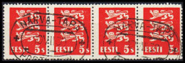 1928. EESTI.  COAT OF ARMS. 5S. Orange Red In 4-stripe With Luxus RAILWAY Cancel NARVA - TAPA ... (Michel 77) - JF542728 - Estland