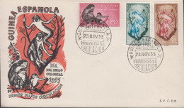 1955. GUINEA ESPANOLA. Beautiful FDC With Complete Set Animals Cancelled First Day Og Iss... (michel 320-322) - JF542783 - Guinea Española