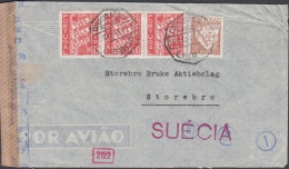 1943. PORTUGALInteresting Censored Cover To Storebro, Sweden With Pair 50 C LUSIADASand 3stri... (Michel 542) - JF542796 - Neufs