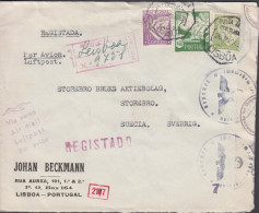 1942. PORTUGALInteresting Beautiful Censored Cover To Storebro, Sweden With 10 C + 5$00 LUSIA... (Michel 601) - JF542798 - Neufs