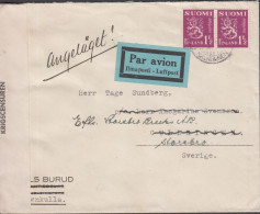 1940. FINLAND. Very Early Censored Cover To Storebro Sverige Par Avion Cancelled GRANKULLA  W... (Michel 152) - JF542802 - Lettres & Documents