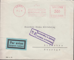 1940. FINLAND. Very Early Censored Cover To Storebro Sverige Par Avion Cancelled With Private Machine Canc... - JF542811 - Lettres & Documents