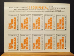 Code Postal, 1/2 Feuille De Vignettes Auto-collantes, 57800 FREYMING MERLEBACH - Cartas & Documentos