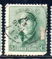 BELGIQUE BELGIE BELGIO BELGIUM 1919 KING ROI ALBERT I IN TRENCH HELMET 5c USED OBLITERE' USATO - 1918 Croce Rossa