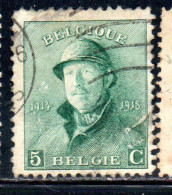 BELGIQUE BELGIE BELGIO BELGIUM 1919 KING ROI ALBERT I IN TRENCH HELMET 5c USED OBLITERE' USATO - 1918 Rotes Kreuz