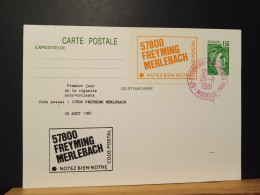 Code Postal, Repiquage Privé Sur Entier Postal Sabine De Gandon (SAB D 1,20 Fr) Et Vignette 57800 FREYMING MERLEBACH - Covers & Documents