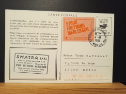 Code Postal, Carte Postale Circulée, En Franchise Avec Vignette 57800 FREYMING MERLEBACH - Briefe U. Dokumente
