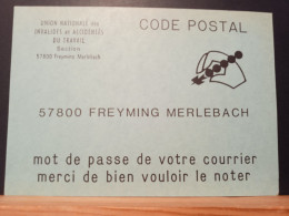 Code Postal, Carte Postale Bleue Repiquée Neuve, 57800 FREYMING MERLEBACH - Cartas & Documentos