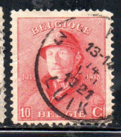 BELGIQUE BELGIE BELGIO BELGIUM 1919 KING ROI ALBERT I IN TRENCH HELMET 10c USED OBLITERE' USATO - 1918 Croce Rossa