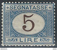 1874 Italia Segnatasse Lire 5 Azzurro Bruno Bc MNH Sassone N. 13 - Other & Unclassified