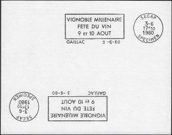 France 1980. Épreuve D'empreinte SECAP. Gaillac, Vignoble Millénaire, Fête Du Vin 9-10 Août. Tirage 3 Ex. - Vins & Alcools