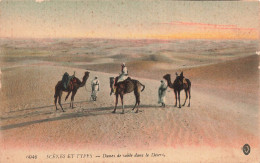 ALGERIE - Scènes Et Types - Dunes De Sable Dans Le Désert - Trois Chameaux Et Trois Nomades - Carte Postale Ancienne - Scènes & Types