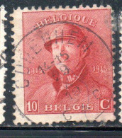 BELGIQUE BELGIE BELGIO BELGIUM 1919 KING ROI ALBERT I IN TRENCH HELMET 10c USED OBLITERE' USATO - 1918 Croce Rossa