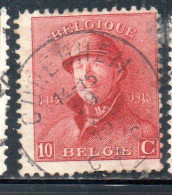 BELGIQUE BELGIE BELGIO BELGIUM 1919 KING ROI ALBERT I IN TRENCH HELMET 10c USED OBLITERE' USATO - 1918 Rotes Kreuz