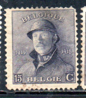 BELGIQUE BELGIE BELGIO BELGIUM 1919 KING ROI ALBERT I IN TRENCH HELMET 15c USED OBLITERE' USATO - 1918 Red Cross