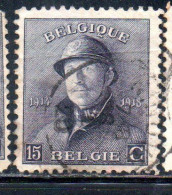 BELGIQUE BELGIE BELGIO BELGIUM 1919 KING ROI ALBERT I IN TRENCH HELMET 15c USED OBLITERE' USATO - 1918 Red Cross