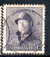 BELGIQUE BELGIE BELGIO BELGIUM 1919 KING ROI ALBERT I IN TRENCH HELMET 15c USED OBLITERE' USATO - 1918 Rotes Kreuz