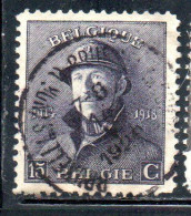 BELGIQUE BELGIE BELGIO BELGIUM 1919 KING ROI ALBERT I IN TRENCH HELMET 15c USED OBLITERE' USATO - 1918 Rotes Kreuz