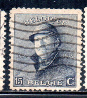 BELGIQUE BELGIE BELGIO BELGIUM 1919 KING ROI ALBERT I IN TRENCH HELMET 15c USED OBLITERE' USATO - 1918 Cruz Roja