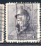 BELGIQUE BELGIE BELGIO BELGIUM 1919 KING ROI ALBERT I IN TRENCH HELMET 15c USED OBLITERE' USATO - 1918 Rotes Kreuz