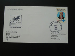 Lettre Premier Vol First Flight Cover Puerto Rico Frankfurt DC10 Lufthansa 1981 - Puerto Rico