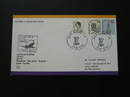 Lettre Premier Vol First Flight Cover Puerto Rico --> La Paz Bolivia DC10 Lufthansa 1981 - Porto Rico