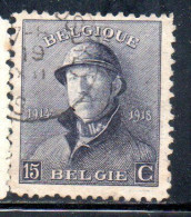 BELGIQUE BELGIE BELGIO BELGIUM 1919 KING ROI ALBERT I IN TRENCH HELMET 15c USED OBLITERE' USATO - 1918 Red Cross