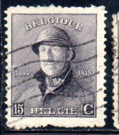 BELGIQUE BELGIE BELGIO BELGIUM 1919 KING ROI ALBERT I IN TRENCH HELMET 15c USED OBLITERE' USATO - 1918 Rotes Kreuz