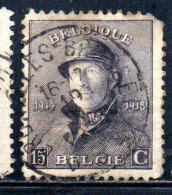 BELGIQUE BELGIE BELGIO BELGIUM 1919 KING ROI ALBERT I IN TRENCH HELMET 15c USED OBLITERE' USATO - 1918 Croix-Rouge