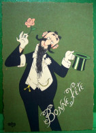 CPA ILLUSTRATEUR DUBOUT HOMME EN SMOKING ET HAUT DE FORME . BONNE FETE COMIC MAN . ROSE . HAT  VINTAGE PC A/s - Dubout