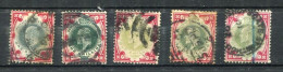 . 1902 / 05 King Edward VII 1 Sh Red / Green Lot 5 Shades Michel 114 A YT 117 - Used Stamps