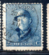 BELGIQUE BELGIE BELGIO BELGIUM 1919 KING ROI ALBERT I IN TRENCH HELMET 25c USED OBLITERE' USATO - 1918 Rotes Kreuz