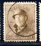 BELGIQUE BELGIE BELGIO BELGIUM 1919 KING ROI ALBERT I IN TRENCH HELMET 35c USED OBLITERE' USATO - 1918 Rode Kruis