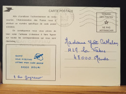 Code Postal, Carte Postale Circulée En Franchise Avec Vignette 59500 DOUAI - Covers & Documents