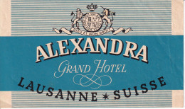 ANTIGUA ETIQUETA DEL HOTEL ALEXANDRA DE LAUSANNE (SUISSE-SUIZA) - Etiquettes D'hotels