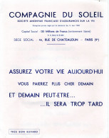 Grand Double Buvard "Compagnie Du Soleil" (Assurances) - 44 Rue De Châteaudun Paris 9e - Batterie