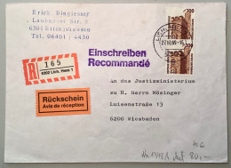 1988 Mi.134 Gute Bedarfs MEF, 300 Pf Hambacher Schloss AR+R Brief Lich Hess 1989  (Bund BRD Germany - Lettres & Documents