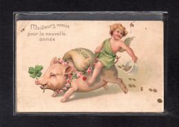 (19/02/24) THEME ANIMAUX-CPA COCHON COCHONS - MEILLEURS VIEUX POUR LA NOUVELLE ANNEE - ANGE ANGELOS - PIECES D'OR - Schweine