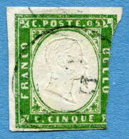 ITALIA, ANTICHI STATI - REGNO DI SARDEGNA - 1857 - 5 Cents - Variante Verde Oliva - Sassone IT-SA 13A * Ref. C-01 - Sardinië