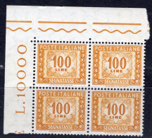 Italia (1962) - Segnatasse, 100 Lire Fil. Stelle 4° Tipo, Gomma Vinilica, Sass. 119/II ** - Consigned Parcels