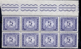 Italia (1962) - Segnatasse, 5 Lire Fil. Stelle 4° Tipo, Gomma Arabica, Sass. 111/II ** - Segnatasse