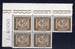 Italia (1962) - Segnatasse, 40 Lire Fil. Stelle 4° Tipo, Gomma Arabica, Sass. 117/II ** - Postage Due