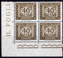 Italia (1962) - Segnatasse, 40 Lire Fil. Stelle 4° Tipo, Gomma Aravinilica, Sass. 117/II ** - Postage Due