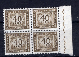 Italia (1962) - Segnatasse, 40 Lire Fil. Stelle 4° Tipo, Gomma Aravinilica, Sass. 117/II ** - Postage Due