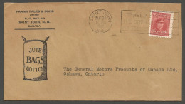 1947 Jute Bags Illustrated Advertising Cover 4c War Saint John NB New Brunswick Frank Fales - Postal History