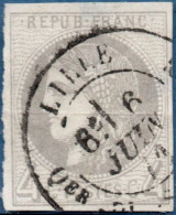 France 1870, 4c Report II, Bordeaux Obliteré Lille 6 Juin 1871, Cancelled, Petite Tache Mince, Small Thin Spot - 1870 Emission De Bordeaux