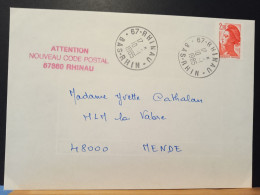 Code Postal, Lettre Avec Liberté De Gandon 2322  Et Frappe Rouge 67860 RHINAU - Covers & Documents